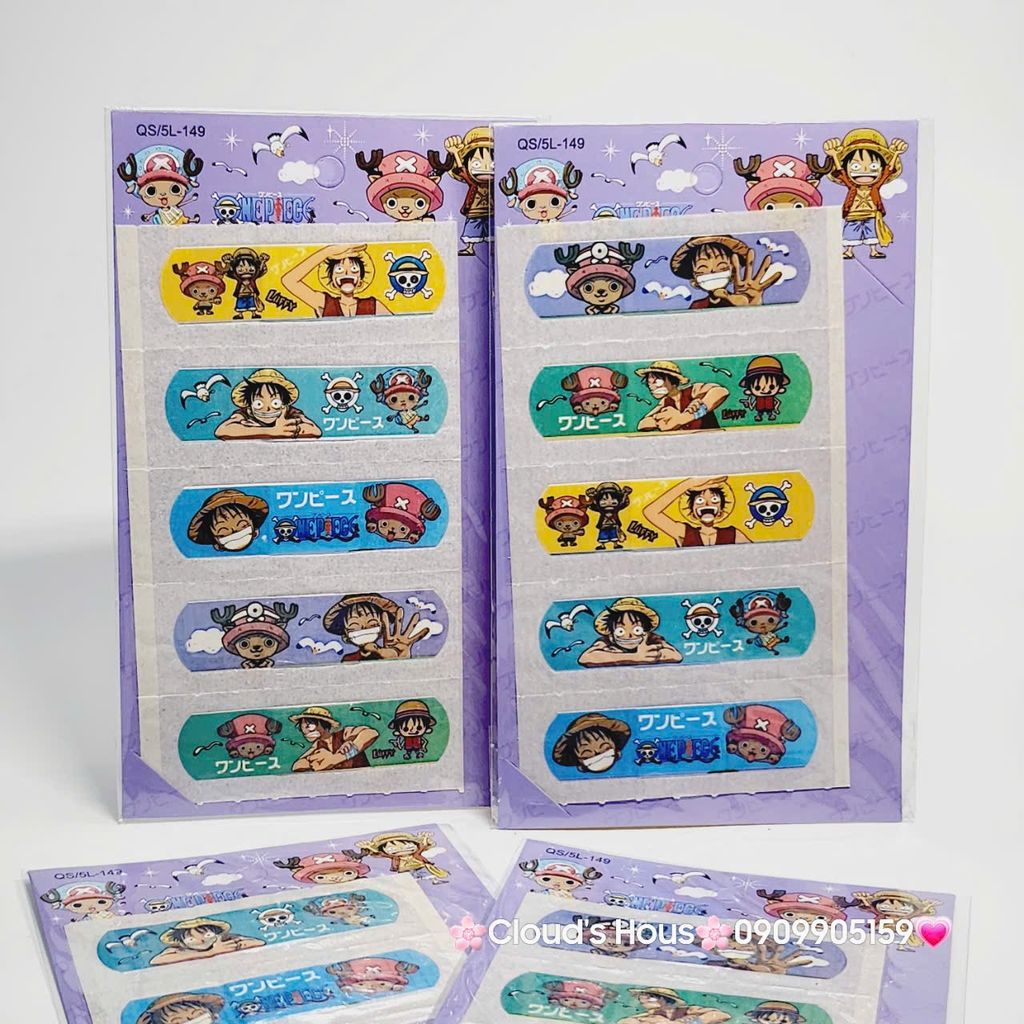 Băng keo cá nhân, dán vết thương Hello Kitty, Cú Mèo, Bọt Biển, One Piece,...