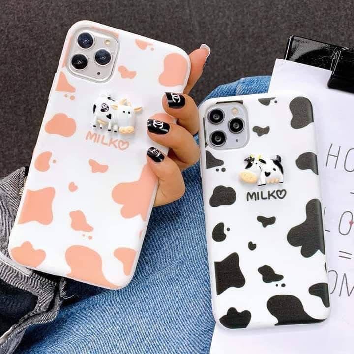 CASE IPHONE NHÁM BÓNG BÒ SỮA hồng - đen mini ICON NỔI