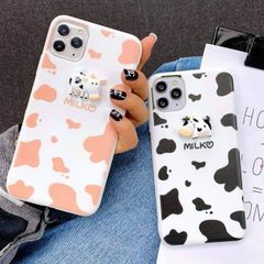 CASE IPHONE NHÁM BÓNG BÒ SỮA hồng - đen mini ICON NỔI
