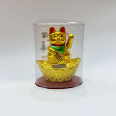Mèo Thần Tài nhựa đen thỏi vàng (năng lượng mặt trời)
