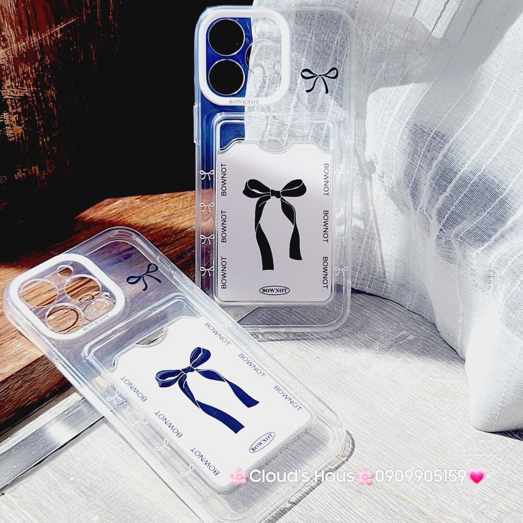 Case Ốp điện thoại iPhone Trong đựng thẻ Nơ Hồng Bowknot iPhone 7+/8+/X/XSM/Xr/11/12/13/14/15/Plus/Pro/Promax
