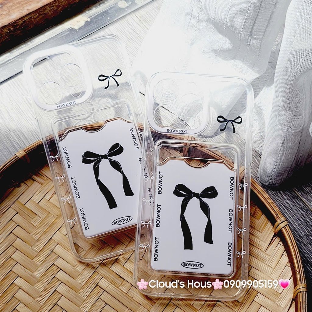Case Ốp điện thoại iPhone Trong đựng thẻ Nơ Hồng Bowknot iPhone 7+/8+/X/XSM/Xr/11/12/13/14/15/Plus/Pro/Promax