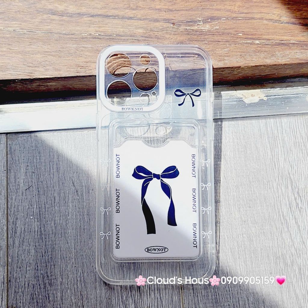 Case Ốp điện thoại iPhone Trong đựng thẻ Nơ Hồng Bowknot iPhone 7+/8+/X/XSM/Xr/11/12/13/14/15/Plus/Pro/Promax