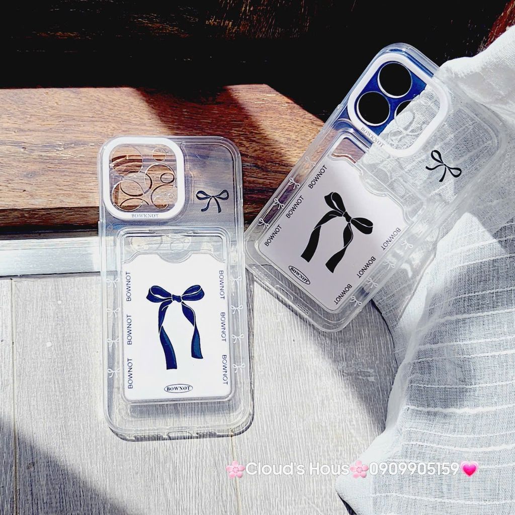 Case Ốp điện thoại iPhone Trong đựng thẻ Nơ Hồng Bowknot iPhone 7+/8+/X/XSM/Xr/11/12/13/14/15/Plus/Pro/Promax