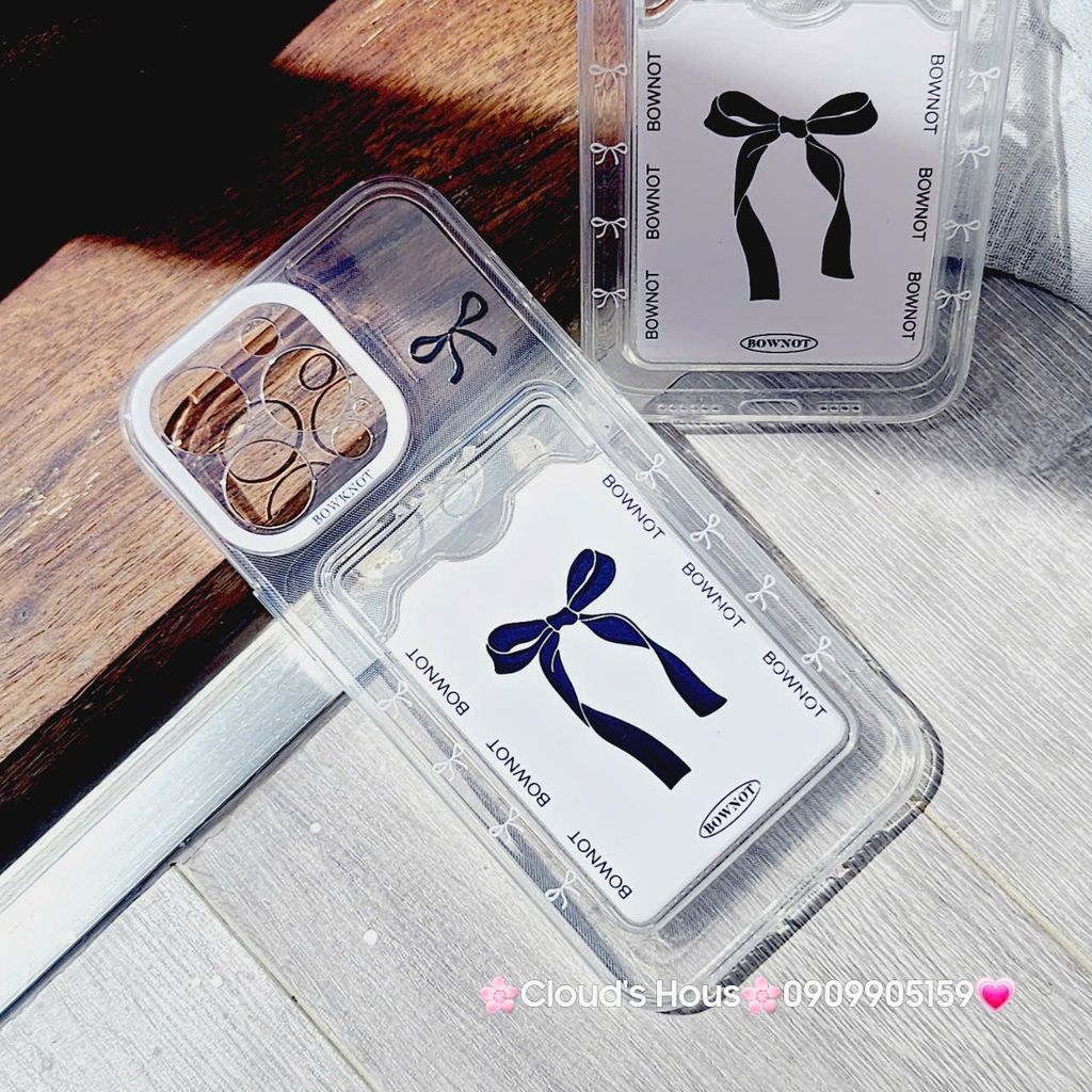 Case Ốp điện thoại iPhone Trong đựng thẻ Nơ Hồng Bowknot iPhone 7+/8+/X/XSM/Xr/11/12/13/14/15/Plus/Pro/Promax