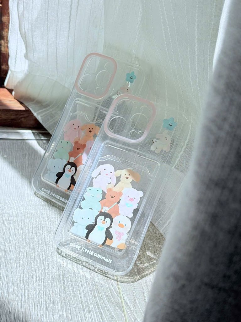 Case Ốp điện thoại iPhone Trong đựng card Cute Little Animals iPhone 7+/8+/X/XSM/Xr/11/12/13/14/15/Plus/Pro/Promax