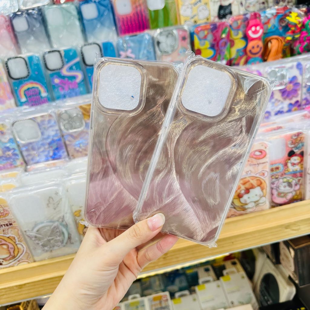 Case Ốp điện thoại iPhone Lông Vũ Vàng Ánh Xà Cừ Hologram 2 Màu Trơn 11/12/13/14/15/Pro/Promax