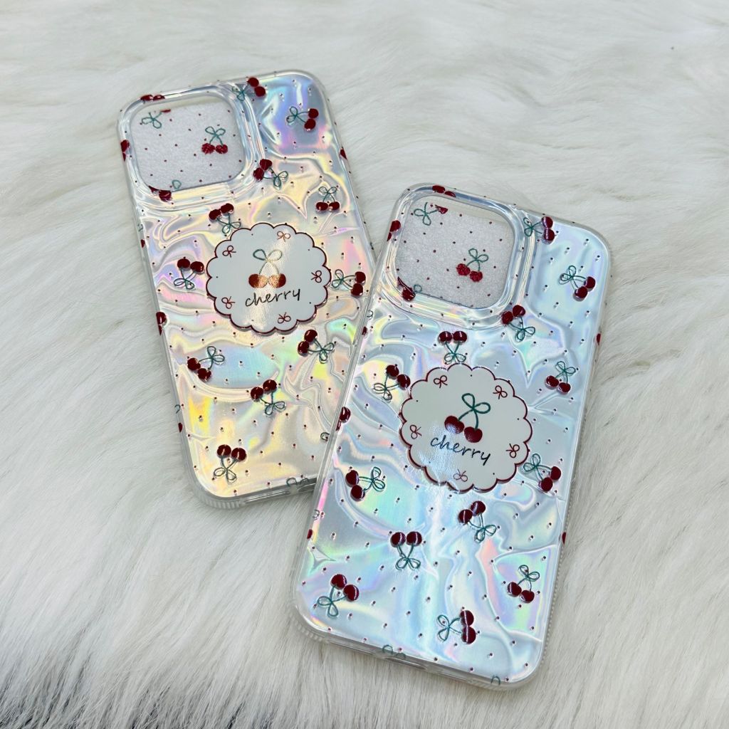 Case Ốp điện thoại iPhone Cherry Ánh Bạc Hologram iPhone 12/13/14/15/Pro/Promax