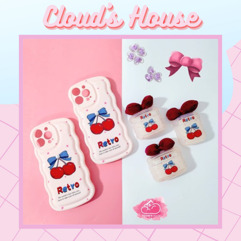 Case Ốp điện thoại iPhone CHERRY RETRO Chất phao Viền gợn sóng iPhone 11/12/13/14/Pro/Promax
