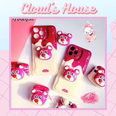 Case Ốp điện thoại iPhone Gấu dâu Lotso Chất phao dẻo kèm popsocket iPhone 11/12/13/14/Pro/Promax