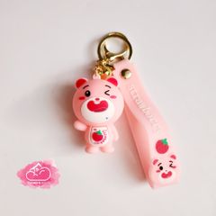 MÓC KHÓA GẤU DÂU LOTSO Đầu To Cute Đáng Yêu (CẦM GẬY)
