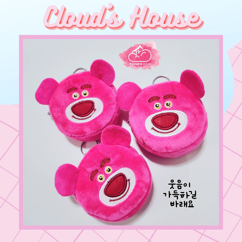 Bóp móc khoá Gấu dâu Lotso Vải bông nhung ( Tặng Kèm Tai Nghe)