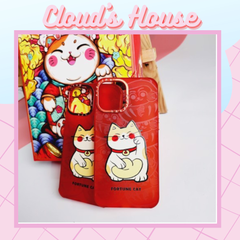 Case Ốp điện thoại iPhone Mèo may mắn Đỏ Trong nhám Viền camera Titan iPhone 11/12/13/14/Pro/Promax -  TẾT