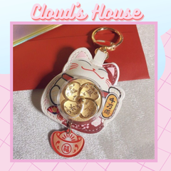 Móc khoá Mèo may mắn xoay Chiêu tài Vạn Sự Như Ý - Chất Da Cao cấp - TẾT