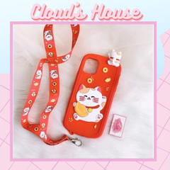 Case Ốp điện thoại iPhone Mèo may mắn Su dẻo Kèm dây đeo điện thoại iPhone 7/8/XsMax/11/12/Plus/Pro/Promax - TẾT