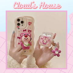 Cover Airpod Gấu dâu Lotso Chất phao trong Viền gợn sóng Airpod 1/2/3/Pro/Pro2