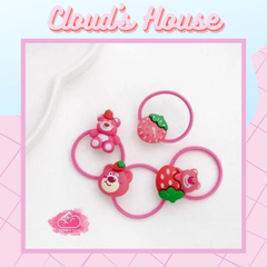 Buộc tóc sợi Gấu hồng Lotso fruit strawberry ( mini) (1 cặp/19K)
