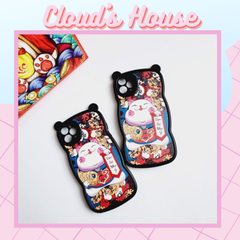 Case Ốp điến thoại iPhone Mèo may mắn Tai gấu Nhám da Viền gợn sóng iPhone 11/12/13/Pro/Promax - TẾT