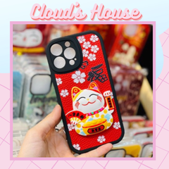 Case Ốp điện thoại iPhone Mèo may mắn Nhám da icon nổi iPhone 11/12/13/14/Pro/Promax - TẾT