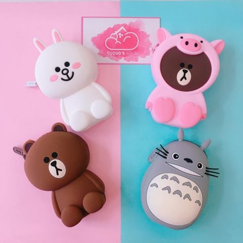 BÓP MÓC KHÓA SILICONE Gia Đình Gấu Line (Tặng Kèm Tai Nghe)