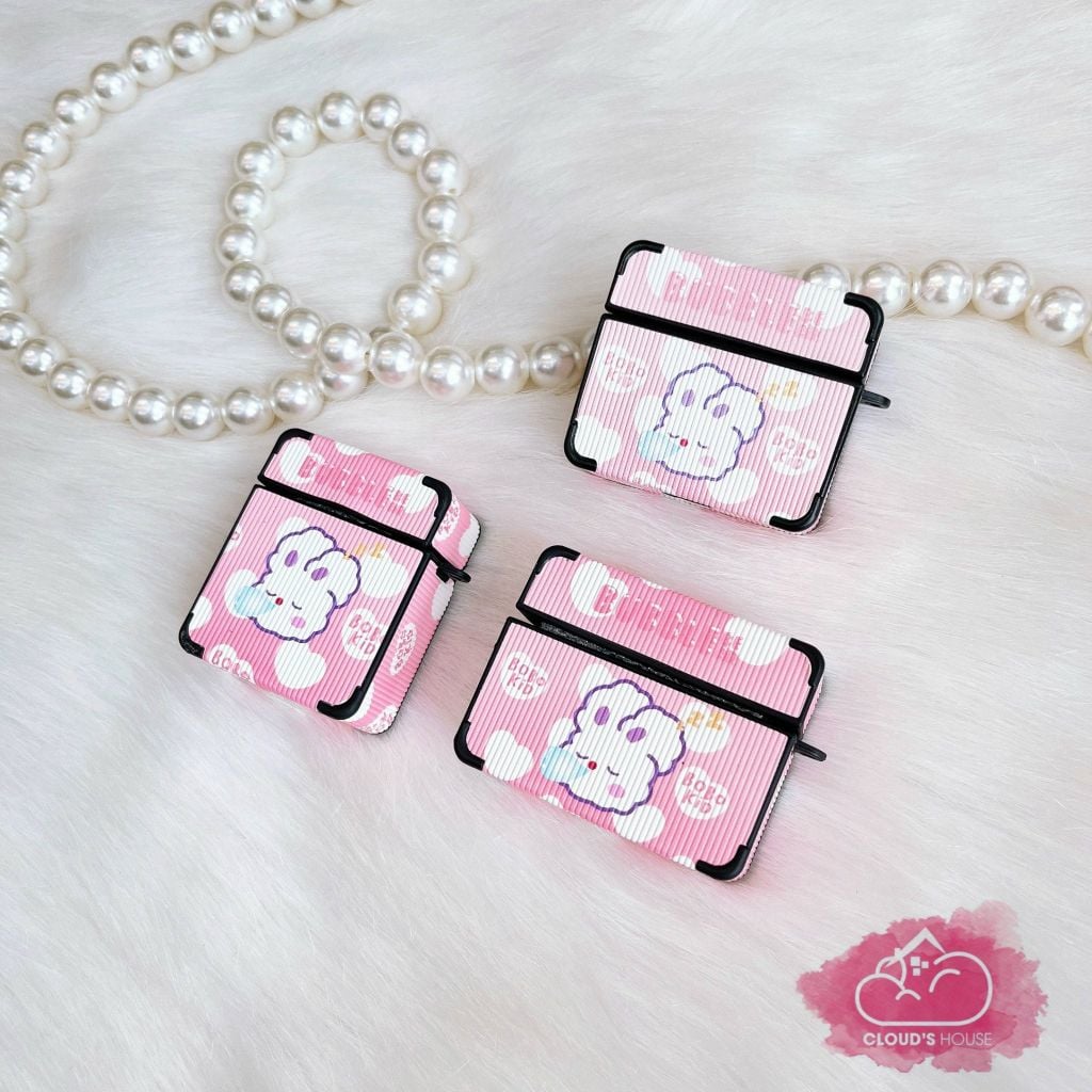 COVER AIRPOD Gấu Form Vuông sọc nhám da