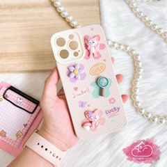 Case ốp điện thoại iPhone Nhám da sọc Icon nổi LinaBell hồng