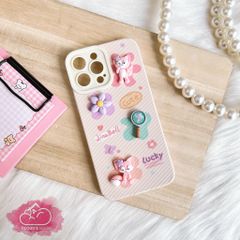 Case ốp điện thoại iPhone Nhám da sọc Icon nổi LinaBell hồng