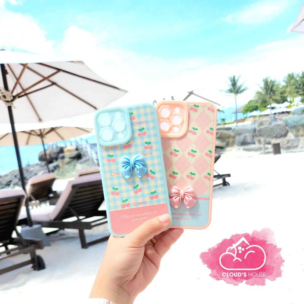 CASE IPHONE ICON NỔI Nhám Da Hình Nơ Kute - Hoa ( hồng - xanh)