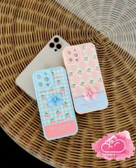 CASE IPHONE ICON NỔI Nhám Da Hình Nơ Kute - Hoa ( hồng - xanh)