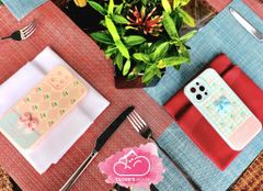 CASE IPHONE ICON NỔI Nhám Da Hình Nơ Kute - Hoa ( hồng - xanh)