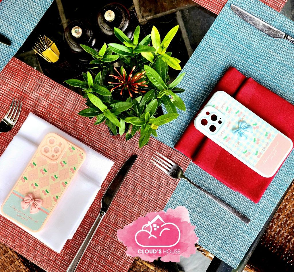 CASE IPHONE ICON NỔI Nhám Da Hình Nơ Kute - Hoa ( hồng - xanh)