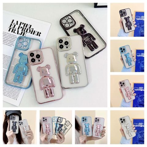 Case Ốp điện thoại Bearbrick Trong dẻo Viền xi 3D nổi iPhone X/Xs/XsMax/11/12/13/Pro/Promax