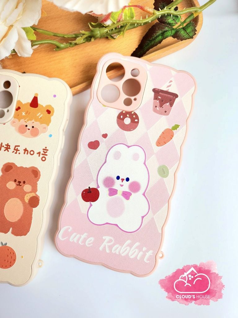Case Ốp điện thoại iPhone Nhám Da Dẻo Viền Gợn Sóng Gấu & Thỏ ( 2 mẫu)