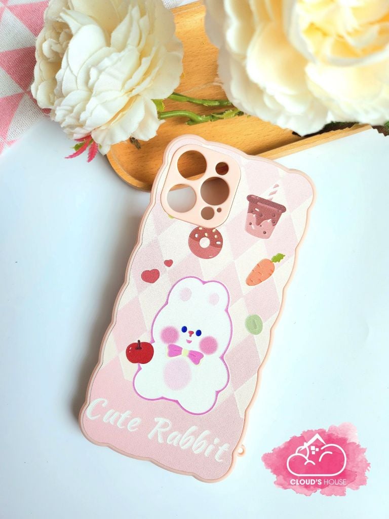 Case Ốp điện thoại iPhone Nhám Da Dẻo Viền Gợn Sóng Gấu & Thỏ ( 2 mẫu)