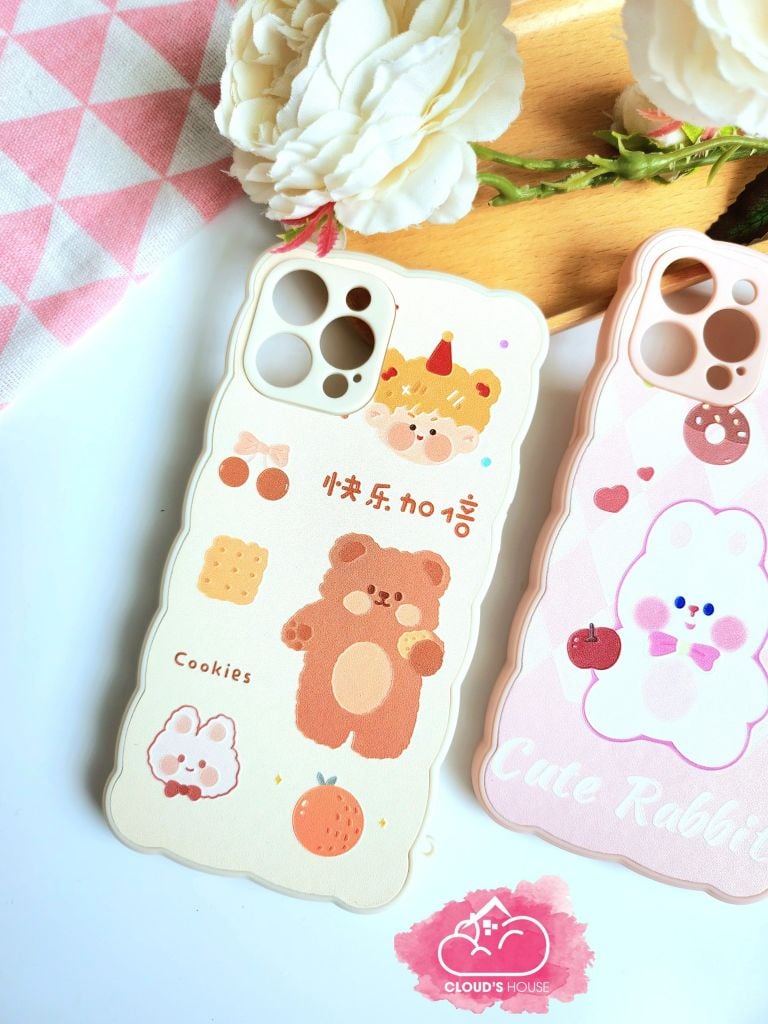 Case Ốp điện thoại iPhone Nhám Da Dẻo Viền Gợn Sóng Gấu & Thỏ ( 2 mẫu)