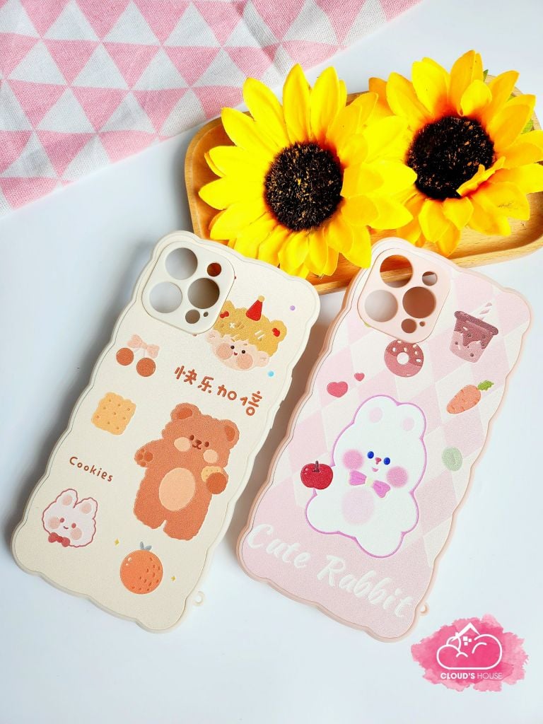 Case Ốp điện thoại iPhone Nhám Da Dẻo Viền Gợn Sóng Gấu & Thỏ ( 2 mẫu)