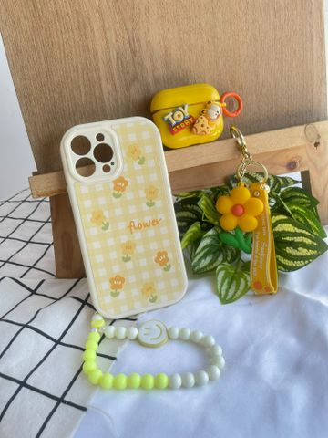 CASE IPHONE HOA Vàng Chất Nhám Da Sọc Caro Form Tròn