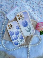 CASE IPHONE HOA Tulip Tím Chất Nhám Da Form Tròn