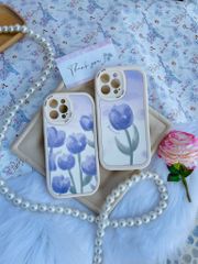 CASE IPHONE HOA Tulip Tím Chất Nhám Da Form Tròn