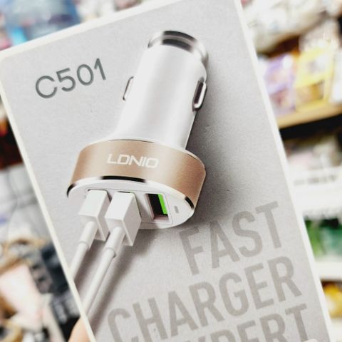 ÔTÔ-CÓC/ TẨU SẠC XE HƠI chính hãng LDNIO C501 (3 cổng + tặng cáp TypeC)
