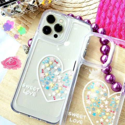 CASE IPHONE KUTE Viền Dẻo Trong Chống Shock (không vàng - nút nổi) (Trái tim trắng)
