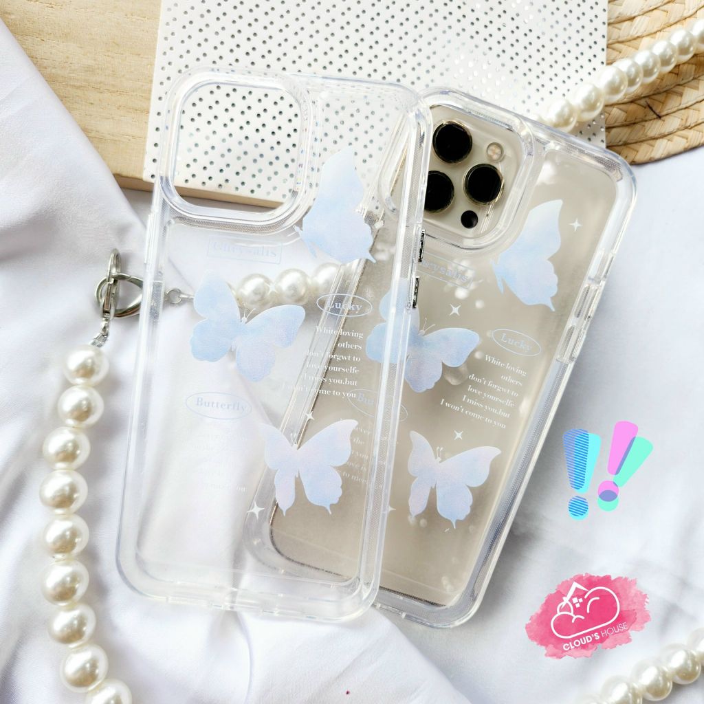 CASE IPHONE KUTE Viền Dẻo Trong Chống Shock (không vàng - nút nổi) (Butterfly)