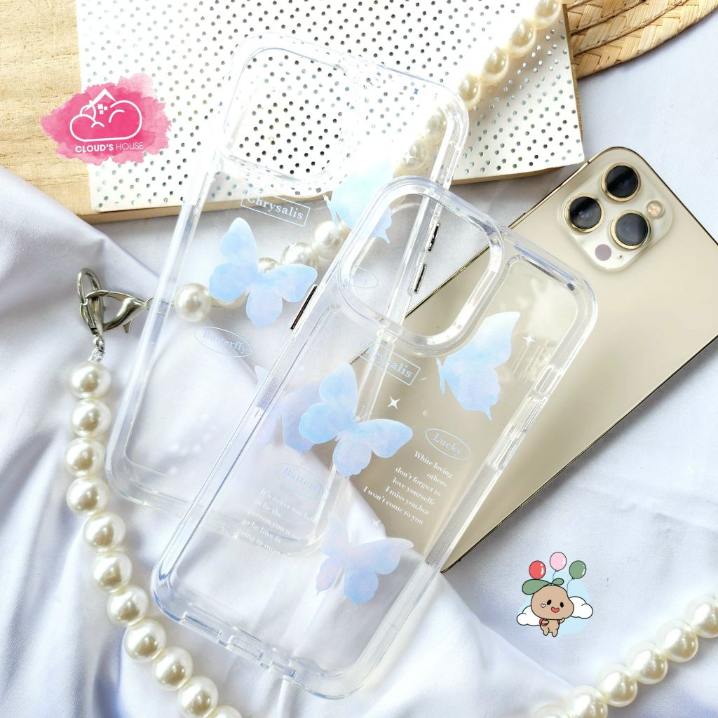 CASE IPHONE KUTE Viền Dẻo Trong Chống Shock (không vàng - nút nổi) (Butterfly)