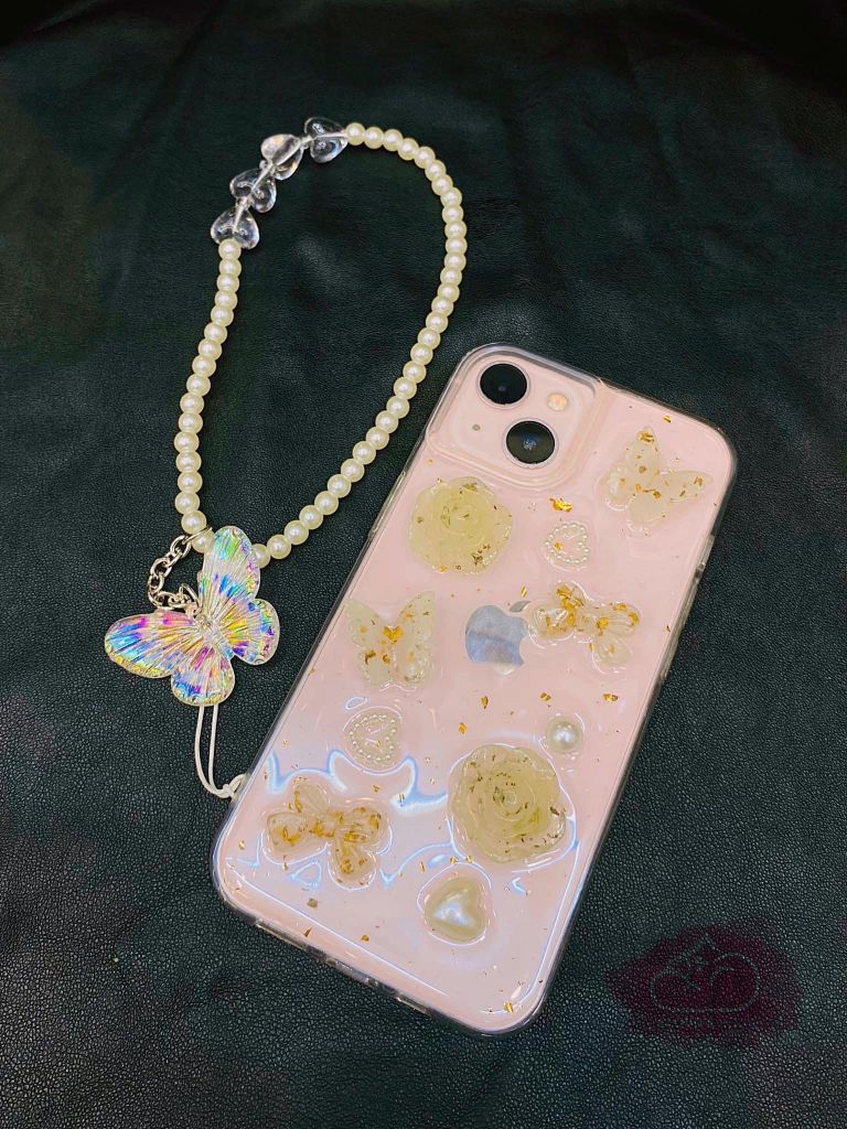 Case Ốp điện thoại iPhone Trong Suốt Đính Hoa Icon Nổi iPhone 11/12/13/Pro/Promax