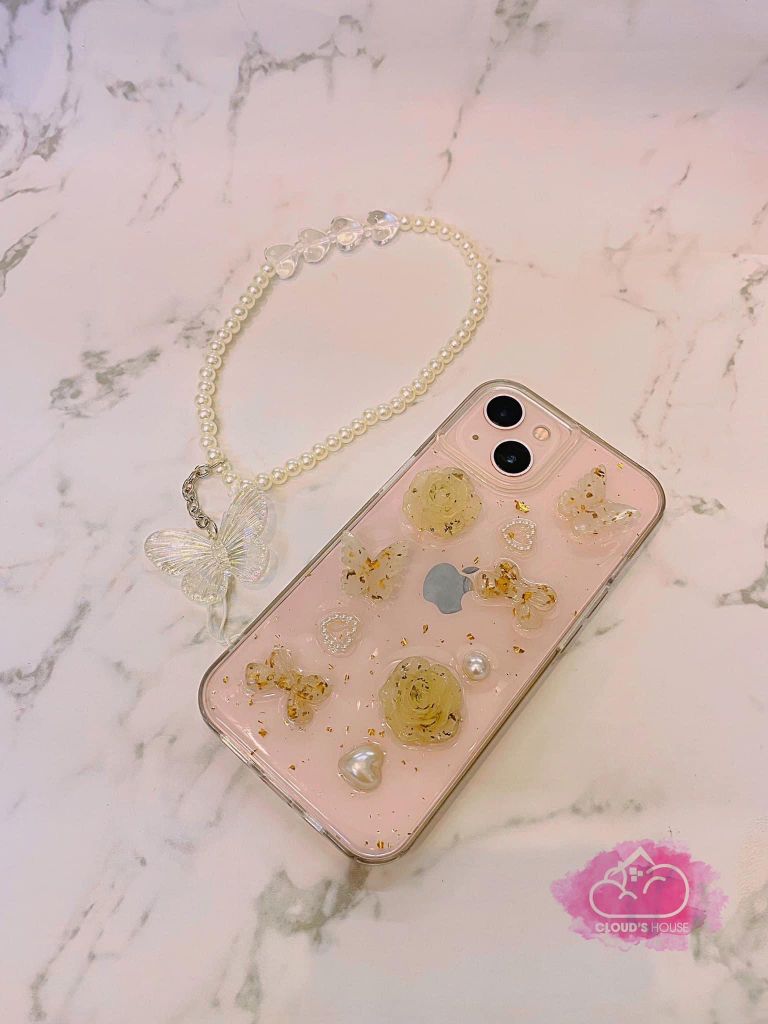 Case Ốp điện thoại iPhone Trong Suốt Đính Hoa Icon Nổi iPhone 11/12/13/Pro/Promax