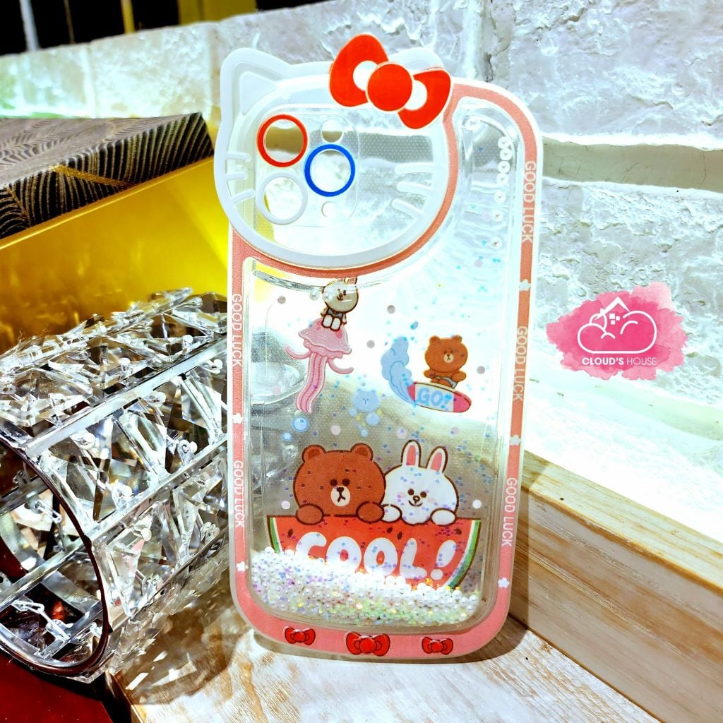 Case Ốp điện thoại iPhone GẤU LINE Phao nước Bling Bling iPhone 7/8/Xr/11/12/13/14/Plus/Pro/Promax