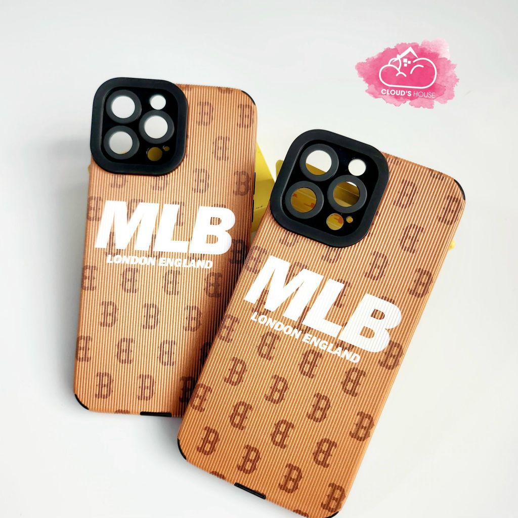Case Ốp điện thoại iPhone MLB Nâu nhám da sọc iPhone 11/12/13/14/Plus/Pro/Promax