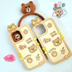 Case Ốp điện thoại iPhone Su dẻo Gấu nâu Kute icon 3D nổi iPhone 11/12/13/14/Pro/Promax