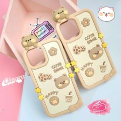 Case Ốp điện thoại iPhone Su dẻo Gấu nâu Kute icon 3D nổi iPhone 11/12/13/14/Pro/Promax
