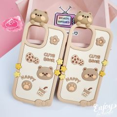 Case Ốp điện thoại iPhone Su dẻo Gấu nâu Kute icon 3D nổi iPhone 11/12/13/14/Pro/Promax